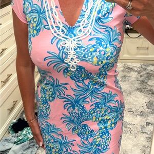 Lilly Pulitzer Pink and Blue Tropical Print Dress